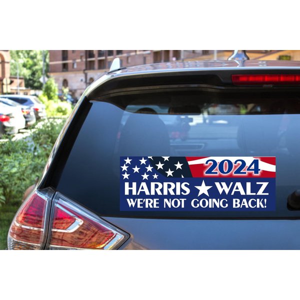 Harris Walz 2024 Bumper Sticker Or Magnet We're Not Going Back-image
