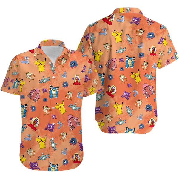 Pika Shirt, Gengar Hawaiian Shirt, Pkm Button Up Shirt-image