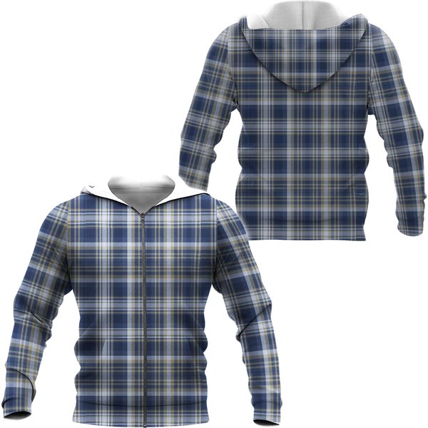 Blue Plaid Zip Up Hoodie, Vintage Tartan Front Zipper Pocket Men Women
