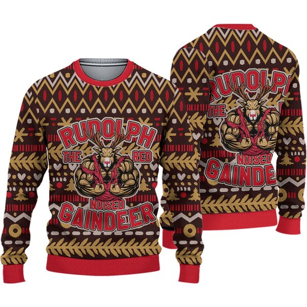 Ugly Christmas Sweaters For Weightlifters, Rudolph The Red Nose Gaindeer-image