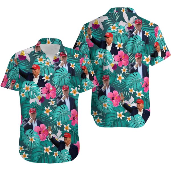Custom Donald Trump Photo Tropical Hawaii Shirt-image