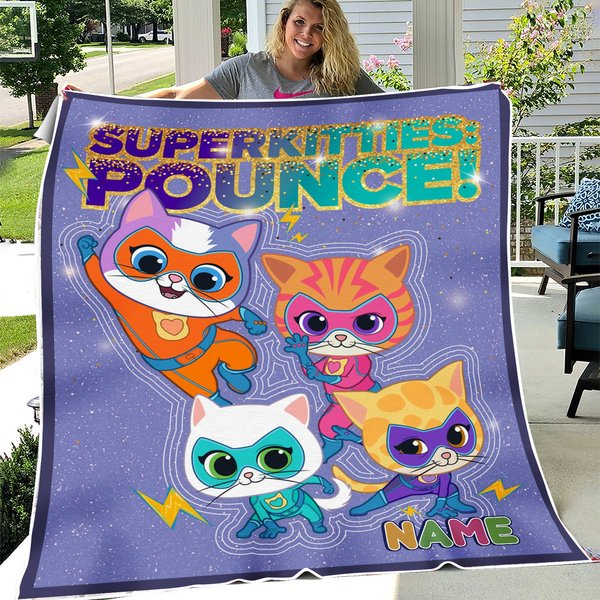 Personalized Super Kitties Blanket, Custom Super Kitties Characters Blanket