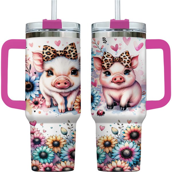 40Oz Floral Pig Tumbler, 40Oz Pig Tumbler, 40 Oz Quencher Tumbler-image