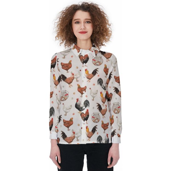 Chicken 3d All Over Printed Women Casual Shirt,chicken Women Blouses,casual Long Sleeve Button Down,chicken Shirt,chicken Lovers Gift