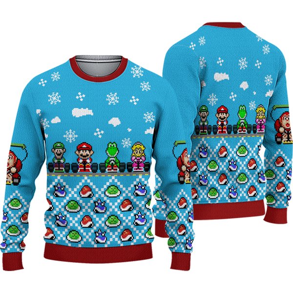 Mario Kart 2023 Ugly Christmas Sweater, Video Game Christmas Sweater, Super Mario Bros-image