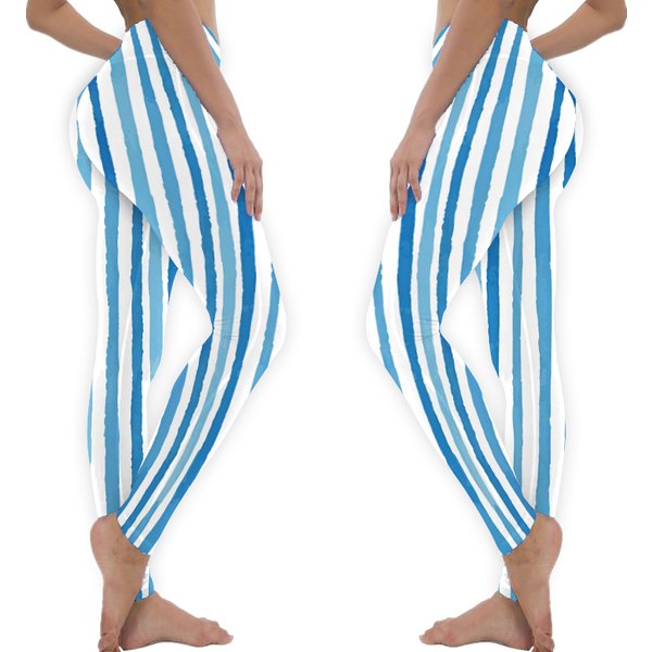 Leggings For Women, Striped Leggings, Blue White Leggings, Yoga Leggings