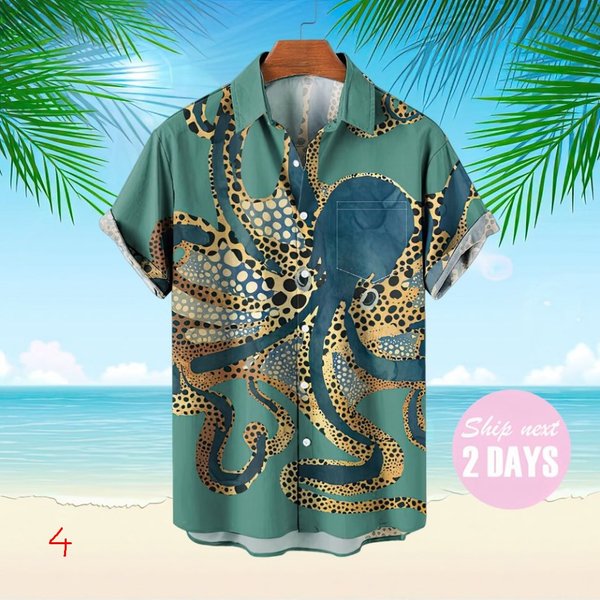 Ink Ocean Octopus Art Hawaiian Shirt, Soft Hawaii Shirt-image