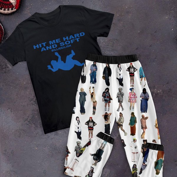 Hit Me Hard And Soft Holiday Pajamas Set, Billie Eilish Family Pajamas-image