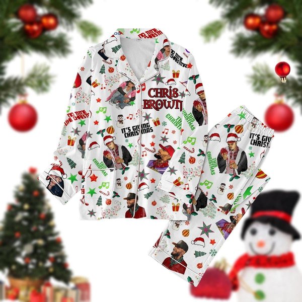 Chris Brown Christmas Pajamas, Its Giving Christmas Polyester Pj Set