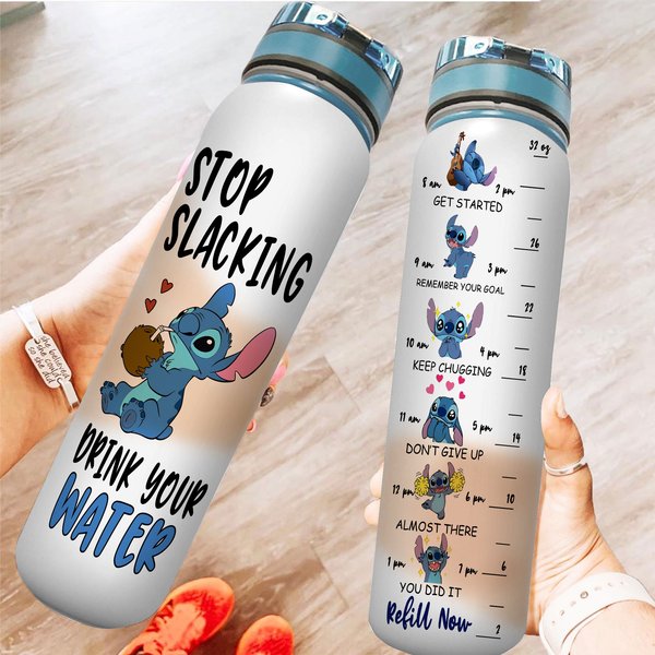 Blue Allien 32 Oz Water Track Bottle, Stop Slacking Drink Your Bottle With Time-image