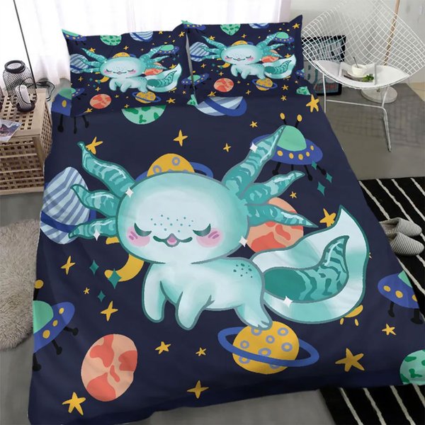 Cartoon Teal Axolotl 100% Cotton Bedding Set, Lovely Ocean Animal