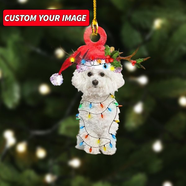 Personalized Bichon Frise Dog Christmas Ornament, Funny Dog Photo Hanging Flat Customized 2024 Christmas Tree Decor-image