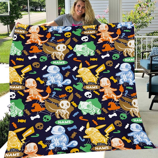 Pkm Anime Blanket, Halloween Pika Blanket, Cartoon Fleece Mink Sherpa Blanket-image