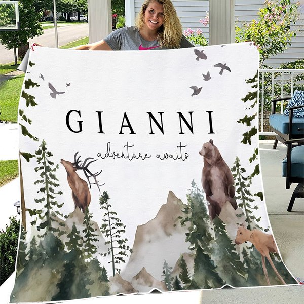 Woodland Blanket, Personalized Baby Fleece Blanket Gift-image