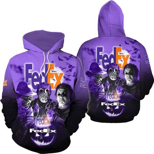 Fedex With Michael Myers And Freddy Krueger Pumpkin Halloween All Over Print Hoodie-image