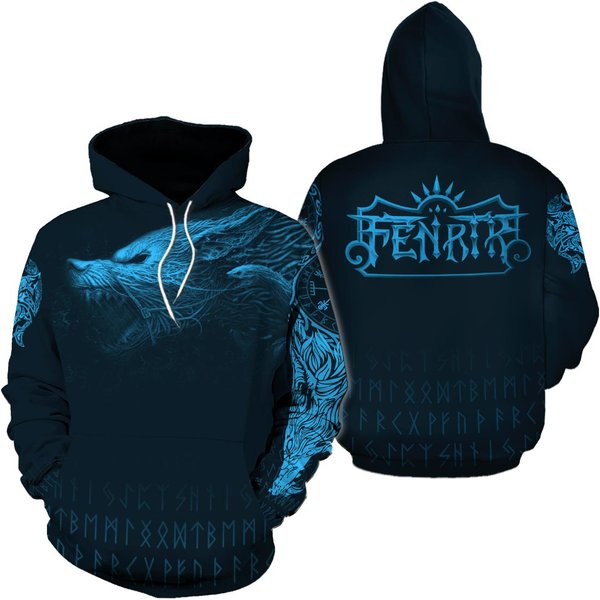 Viking Blue Fenrir Wolf Hoodie, 3D All Over Print Hoodie For Men-image