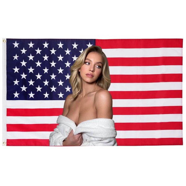Sydney Sweeney Pin Up Girl Usa Flag- American Flag Tiktok Meme Trendy Room Tapestry-image