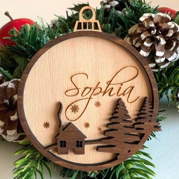Personalized Wood Name Christmas 2024 Ornament Custom Handmade Wooden Bauble Laser Cut Hanging Tree-image