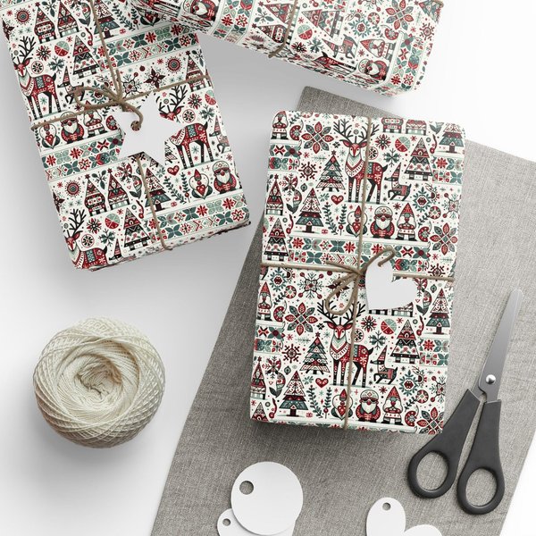 Scandinavian Christmas Wrapping Paper, Holiday Gift