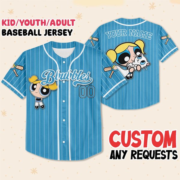 Custom Bubbles Powerpuff Pink Girl Baseball Jersey, Christmas Gift For Fans-image