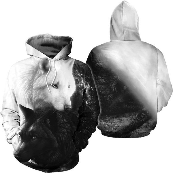 Black White Wolf 3D Hoodie-image