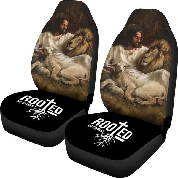 Jesus Lion Lamb Seat Cover Rooted In Christ Seat Protector Car Accessories