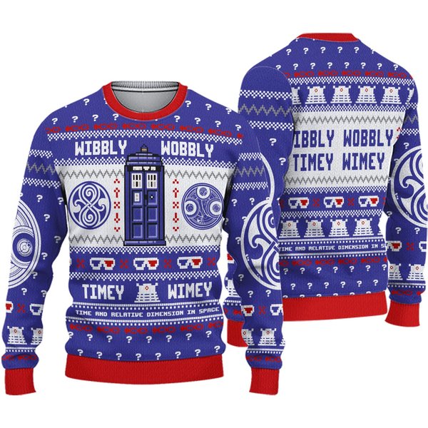 Ugly Christmas Sweater, Doctor Who Shirt, Wibbly Wobbly Doctor Who, Ugly Sweater-image