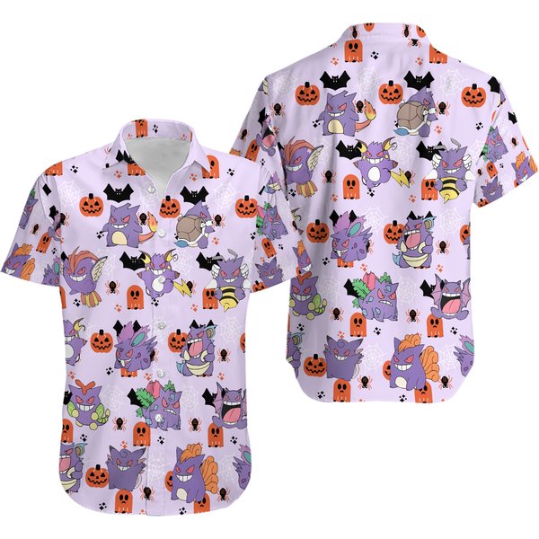 Gengar Pumkin Hawaiian Shirt, Gengar Ghost Birthday Shirt-image