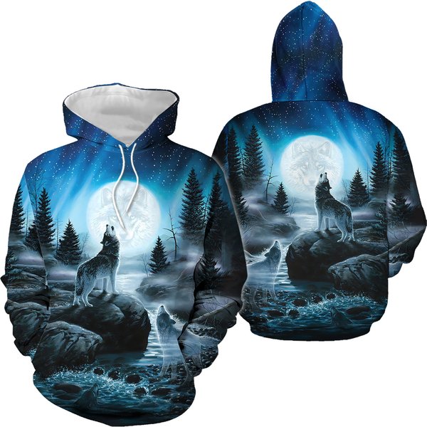 Moon Graphic Wolf 3D Hoodie, Men Gift-image
