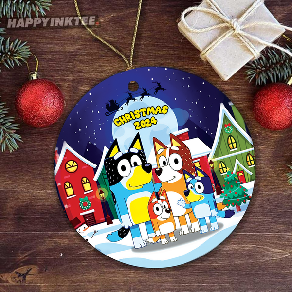 Blue Dog Family Ceramic Christmas Ornament-image