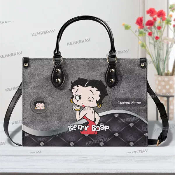Custom Name Betty Boop Handbag, Betty Boop Leather Bag, Top Handle Bag-image