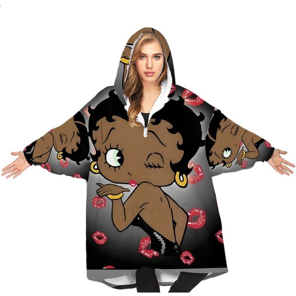 Betty Boop Afro American Blanket Hoodie Fleece-image