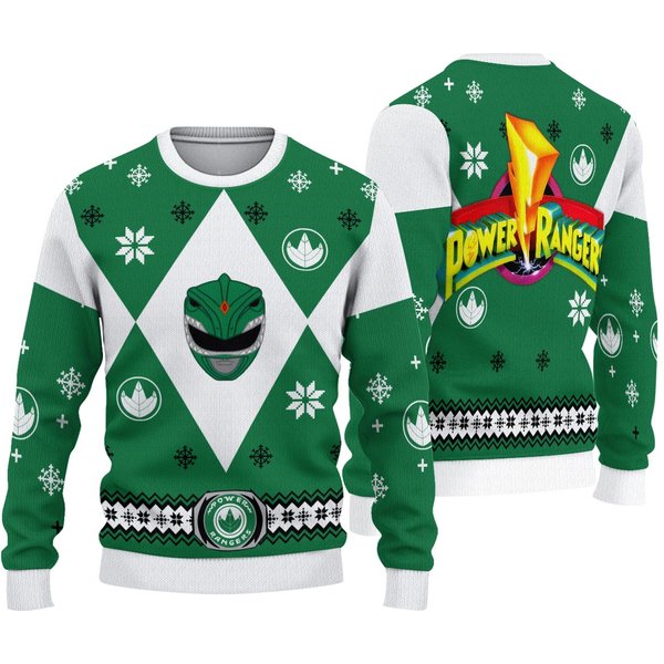 Mighty Morphin Power Rangers Green Ranger Christmas Ugly Sweater, Family Christmas Ugly Sweater-image
