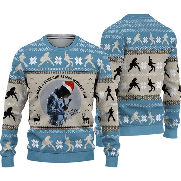 Elvis Presley Ugly Sweater, Elvis Blue Christmas Sweater-image