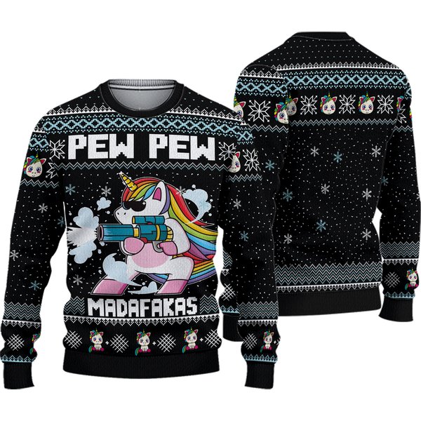 Unicorn Pew Pew Ugly Christmas Sweater 2-image