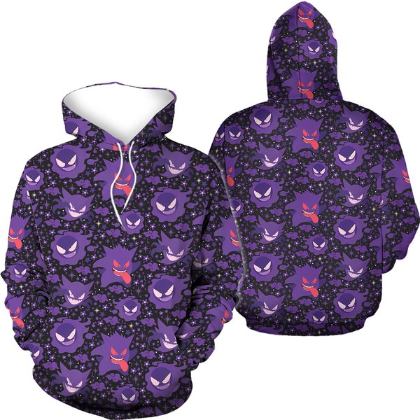 Gengar Ghost Hoodie Shirt Japanese Anime Gengar Shirt Gift-image