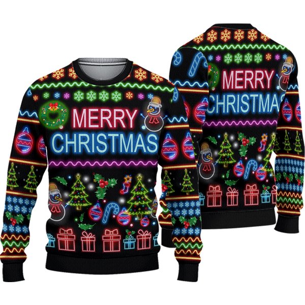 Merry Christmas Bright Neon Lighting Ugly Christmas Sweater