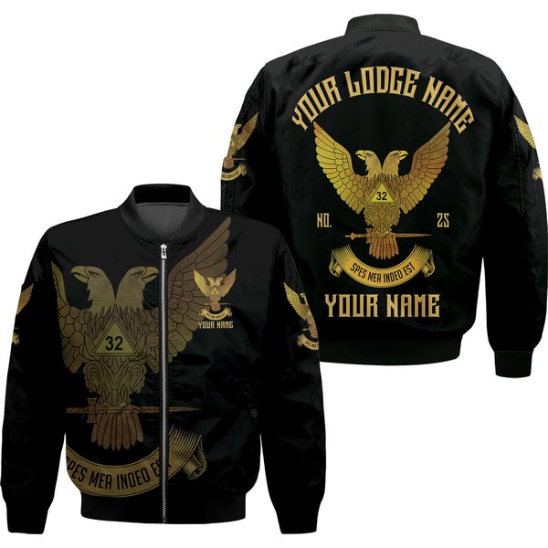 Custom Scottish Rite 32 Degree Eagle Wings Up Masonic Unisex Bomber Jacket-image