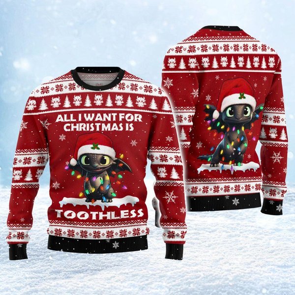 Toothless Christmas Ugly Sweater, How To Train Your Dragon Sweater, Night Fury Xmas Sweater