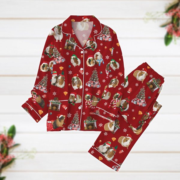 Christmas Pajamas, Guinea Pig Pajamas Set, Hamster Santa Pajamas-image