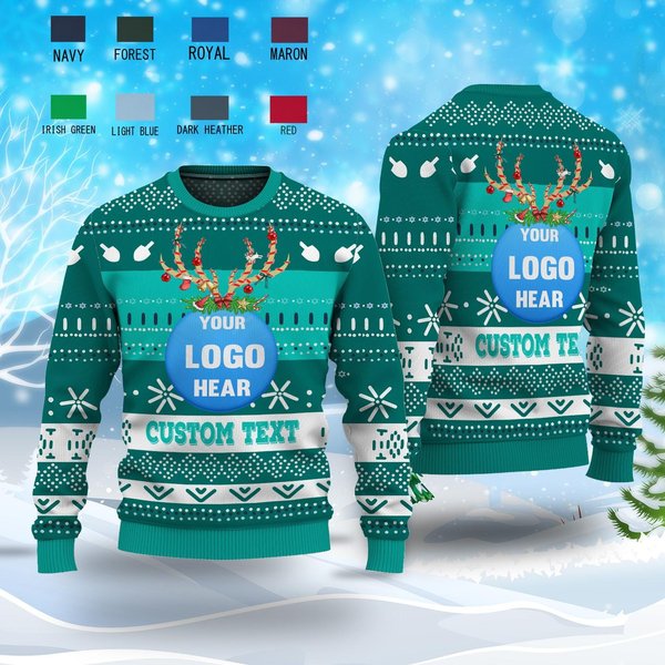 Personalized Custom Logo 3D Ugly Christmas Sweater, Custom Company Logo Image Reindeer-image