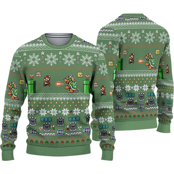 Christmas Super Mario Ugly Sweater, Mario And Bowser Ugly Sweatshirts-image