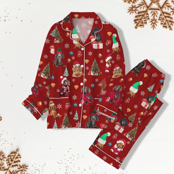 Dachshund Dog Christmas Pajama, Wiener Dog Pajamas For Party, Women Pajama Pants, Family Christmas Pjs-image