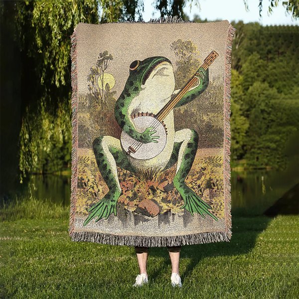 Banjo Frog Blanket Vintage Frog Folklore Woven Throw Blanket: Man I Love Frogs Blanket For Dorm Decor-image