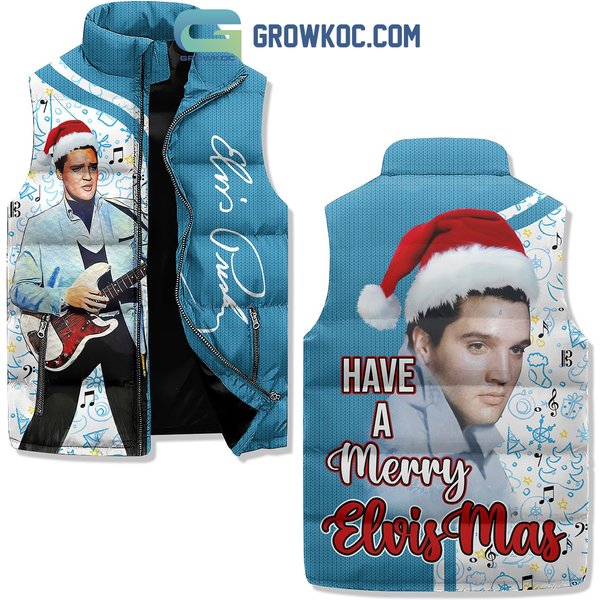 Elvis Presley King Of Rock And Roll Christmas Have A Merry Elvismas Sleeveless Puffer Jacket-image