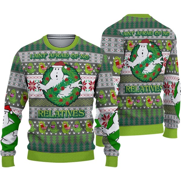 Ghostbusters Ugly Christmas Sweatshirt | I Aint' Afraid Of No Relatives Ugly Sweater-image