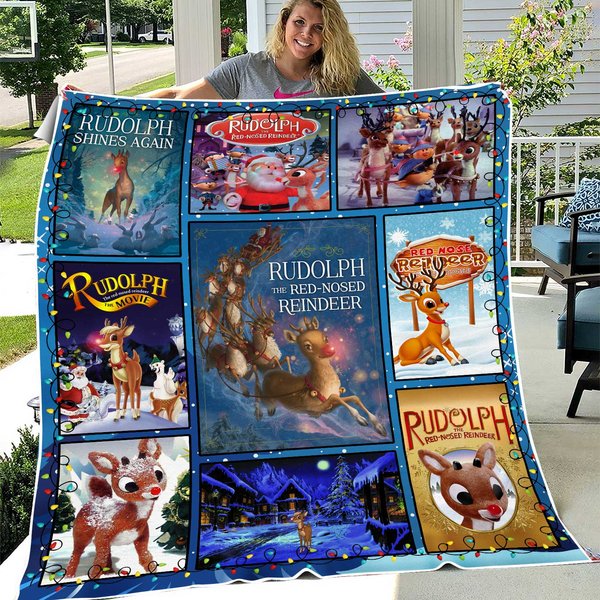 Rudolph The Red Nosed Reindeer Blanket, Rudolph Reindeer Fleece Blanket-image