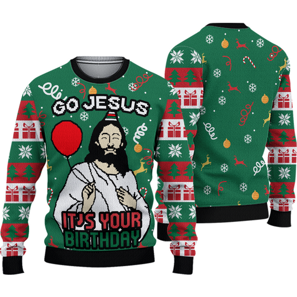 Ugly Christmas Sweater "Go Jesus It's Your Birthday" Party Sweater-image
