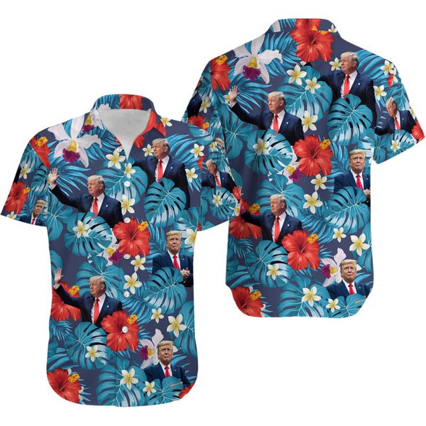 Sale Donald Trump Photo Tropical Style Hawaii Shirt-image
