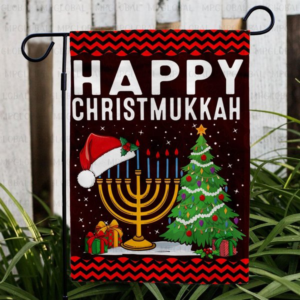 Happy Chrismukkah Jewish Chanukah Garden Flag, Christmas Jewish Decoration Garden Flag